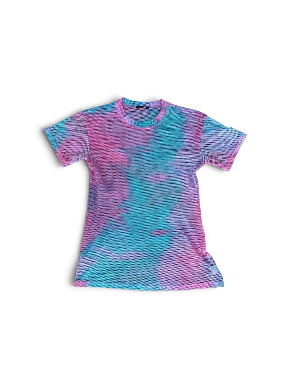 Fashion Nova Short Sleeve Tie-Dye Mesh Tee in Pink & Blue